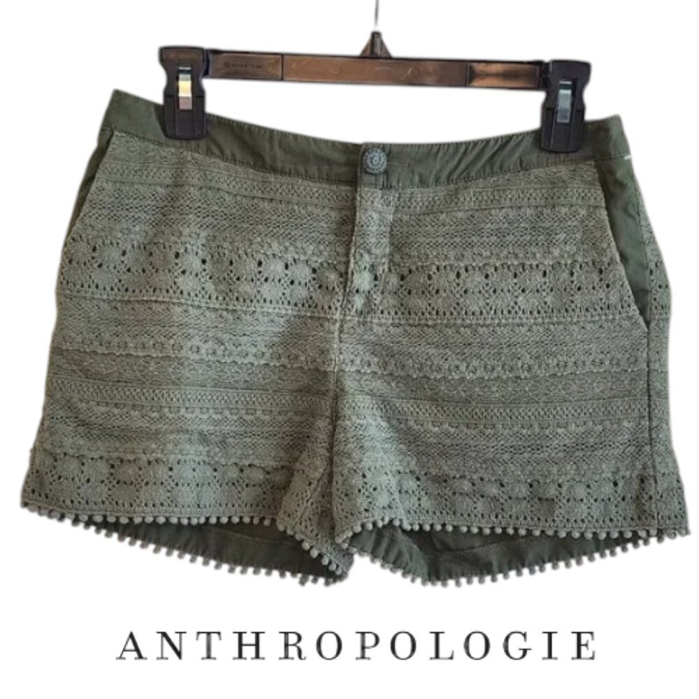 Anthropologie Olive Green Lace Cotton Shorts Size 00
